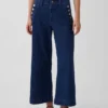 Sailor-Jeans mit hoher Leibhöhe, weitem Bein und Knöchellänge