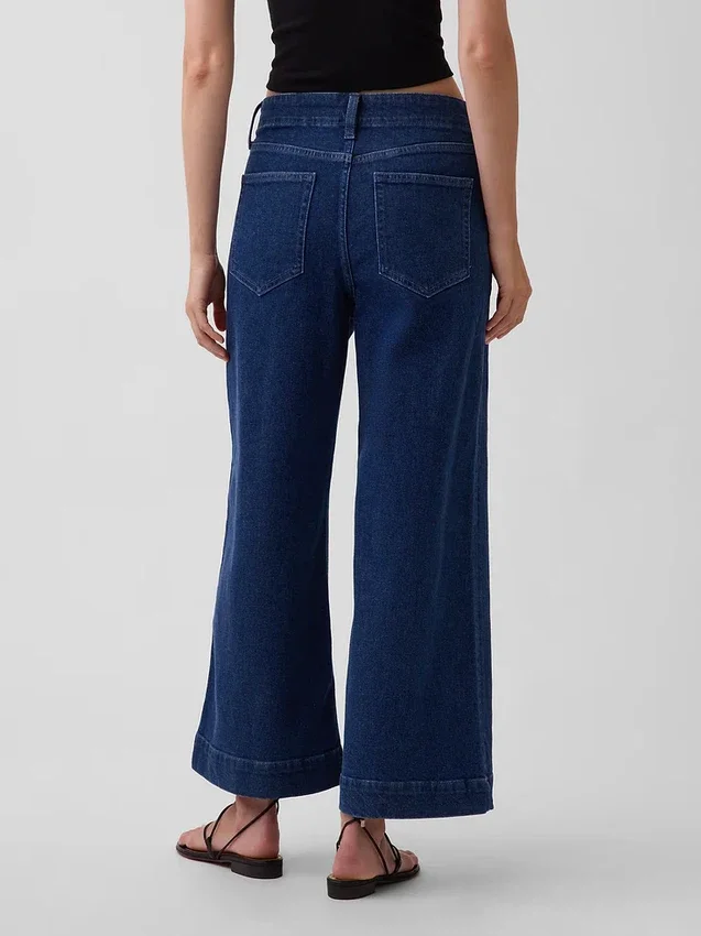 Sailor-Jeans mit hoher Leibhöhe, weitem Bein und Knöchellänge
