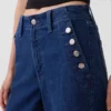 Sailor-Jeans mit hoher Leibhöhe, weitem Bein und Knöchellänge