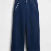 Sailor-Jeans mit hoher Leibhöhe, weitem Bein und Knöchellänge