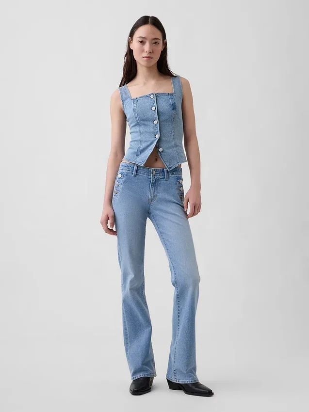 Sailor-Jeans mit niedriger Leibhöhe, lang und schmal geschnitten
