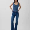 Eng anliegendes Peplum-Oberteil aus Denim