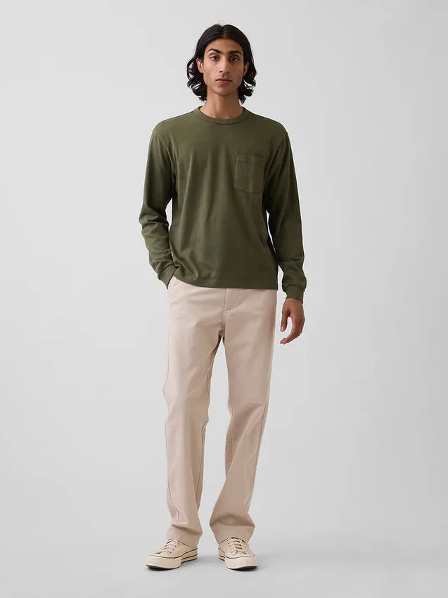 Schwere Twill-Khakihose in lockerer, gerader Passform