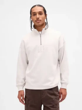 Schwerer, übergroßer Pullover mit Logo und Viertelreißverschluss