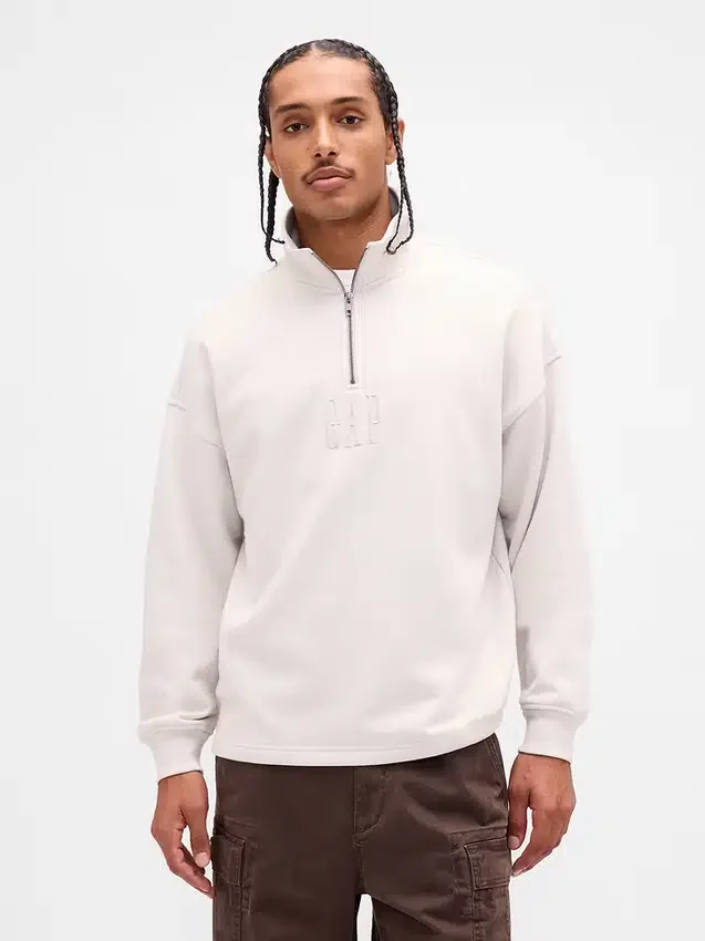 Schwerer, übergroßer Pullover mit Logo und Viertelreißverschluss