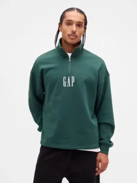 Schwerer, übergroßer Pullover mit Logo und Viertelreißverschluss