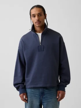 Schwerer, übergroßer Pullover mit Logo und Viertelreißverschluss