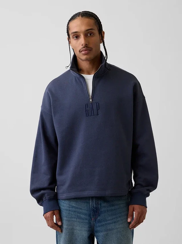 Schwerer, übergroßer Pullover mit Logo und Viertelreißverschluss