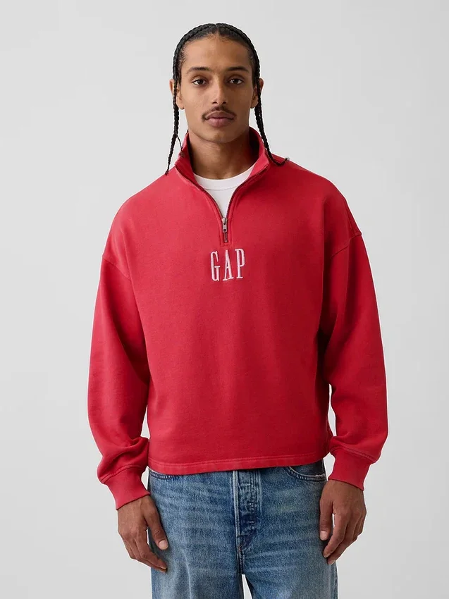 Schwerer, übergroßer Pullover mit Logo und Viertelreißverschluss