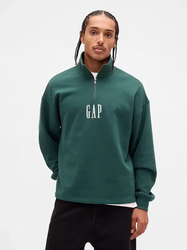 Schwerer, übergroßer Pullover mit Logo und Viertelreißverschluss