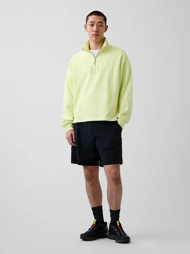 Schwerer, übergroßer Pullover mit Logo und Viertelreißverschluss