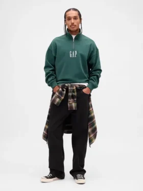 Schwerer, übergroßer Pullover mit Logo und Viertelreißverschluss