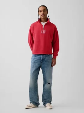 Schwerer, übergroßer Pullover mit Logo und Viertelreißverschluss