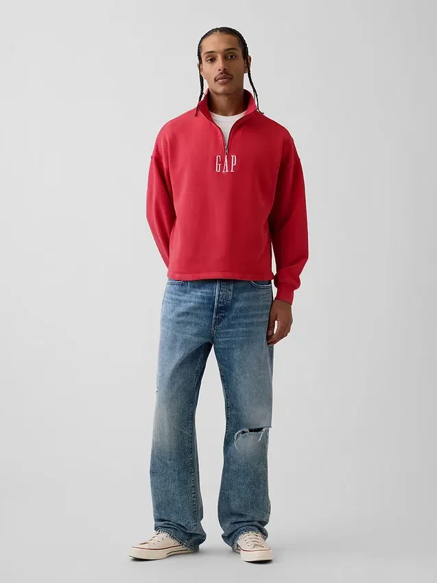 Schwerer, übergroßer Pullover mit Logo und Viertelreißverschluss