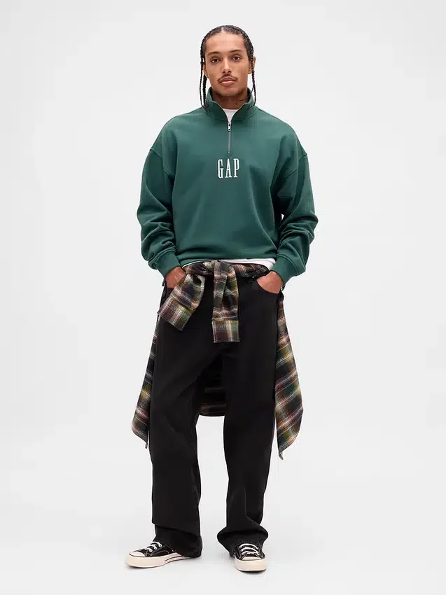 Schwerer, übergroßer Pullover mit Logo und Viertelreißverschluss