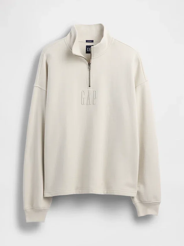 Schwerer, übergroßer Pullover mit Logo und Viertelreißverschluss