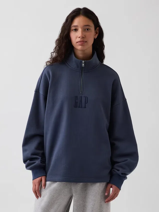 Schwerer, übergroßer Pullover mit Logo und Viertelreißverschluss