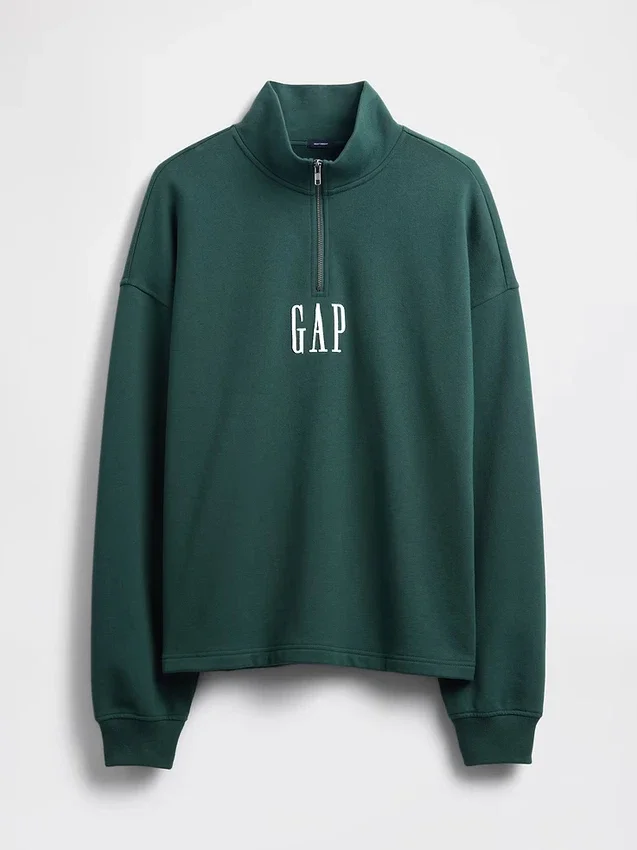 Schwerer, übergroßer Pullover mit Logo und Viertelreißverschluss
