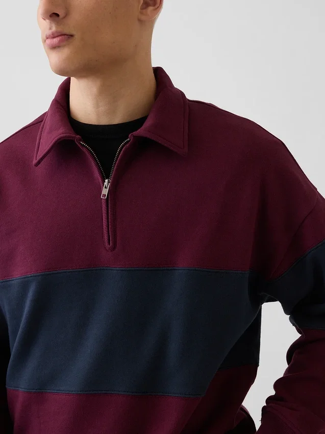 Schwerer, übergroßer Pullover mit Streifenmuster und halbem Reißverschluss