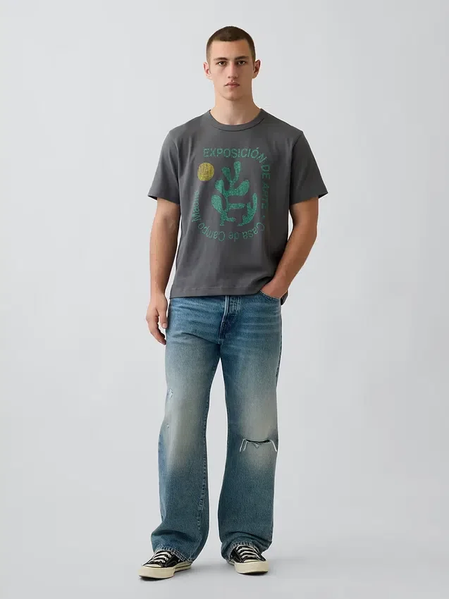 Schweres, locker sitzendes T-Shirt mit Aufdruck
