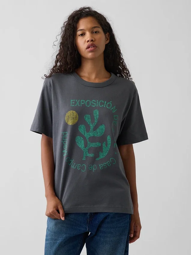 Schweres, locker sitzendes T-Shirt mit Aufdruck