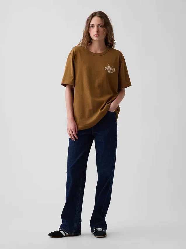 Schweres, locker sitzendes T-Shirt mit Aufdruck
