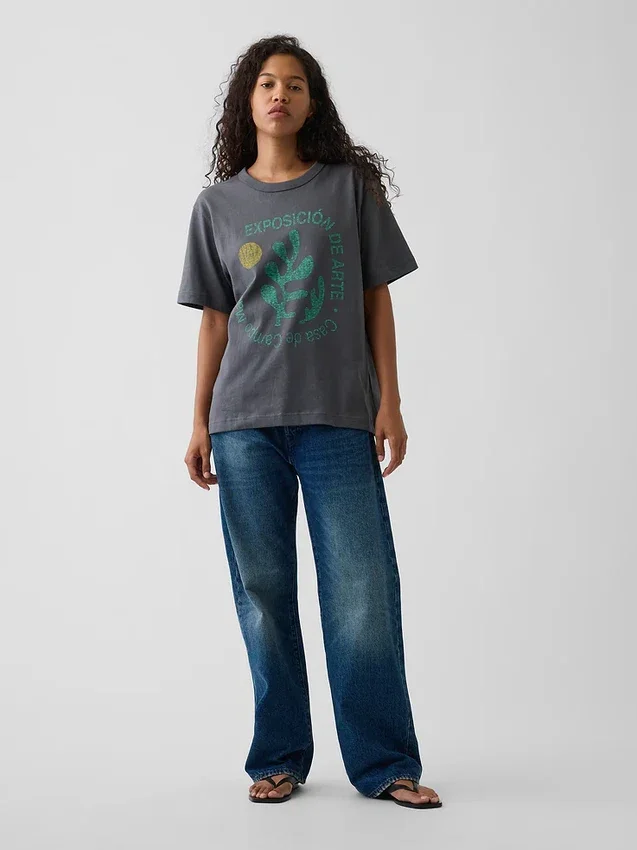 Schweres, locker sitzendes T-Shirt mit Aufdruck
