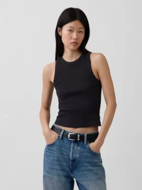 Schweres Tanktop mit Rippbündchen und Neckholder-Ausschnitt
