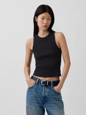 Schweres Tanktop mit Rippbündchen und Neckholder-Ausschnitt
