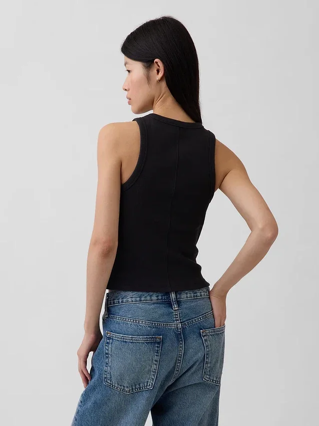 Schweres Tanktop mit Rippbündchen und Neckholder-Ausschnitt