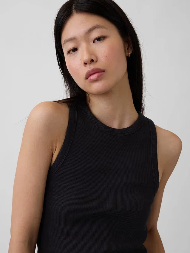 Schweres Tanktop mit Rippbündchen und Neckholder-Ausschnitt