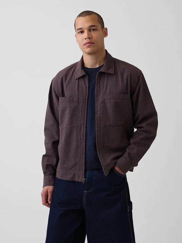 Seersucker-Hemdjacke mit Reißverschluss