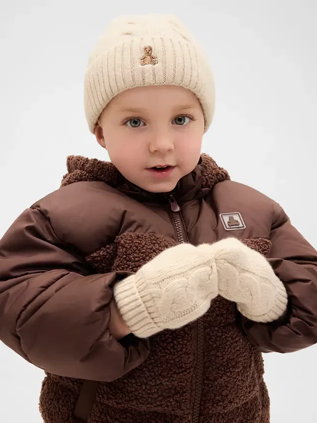 Set aus CashSoft-Mütze und Fäustlingen im Zopfmuster für Baby & Kleinkind