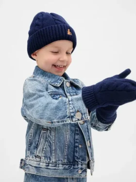Set aus CashSoft-Mütze und Fäustlingen im Zopfmuster für Baby & Kleinkind