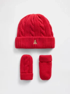 Set aus CashSoft-Mütze und Fäustlingen im Zopfmuster für Baby & Kleinkind