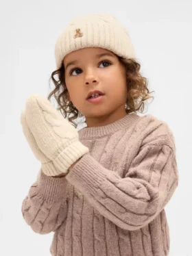 Set aus CashSoft-Mütze und Fäustlingen im Zopfmuster für Baby & Kleinkind