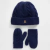 Set aus CashSoft-Mütze und Fäustlingen im Zopfmuster für Baby & Kleinkind