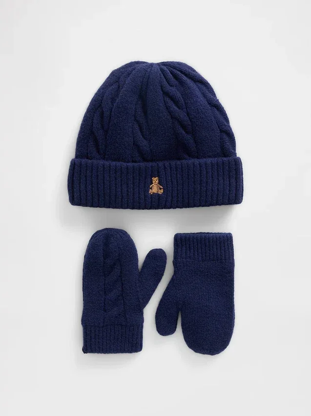 Set aus CashSoft-Mütze und Fäustlingen im Zopfmuster für Baby & Kleinkind