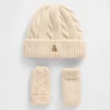 Set aus CashSoft-Mütze und Fäustlingen im Zopfmuster für Baby & Kleinkind