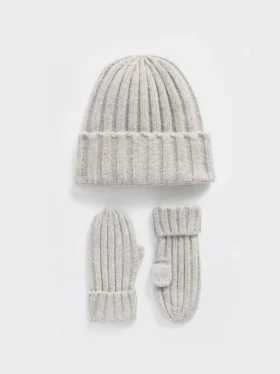 Set aus CashSoft-Rippmütze und Fäustlingen für Baby & Kleinkind