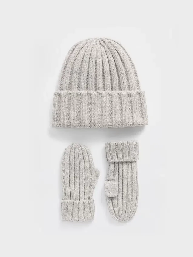 Set aus CashSoft-Rippmütze und Fäustlingen für Baby & Kleinkind