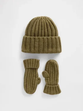 Set aus CashSoft-Rippmütze und Fäustlingen für Baby & Kleinkind