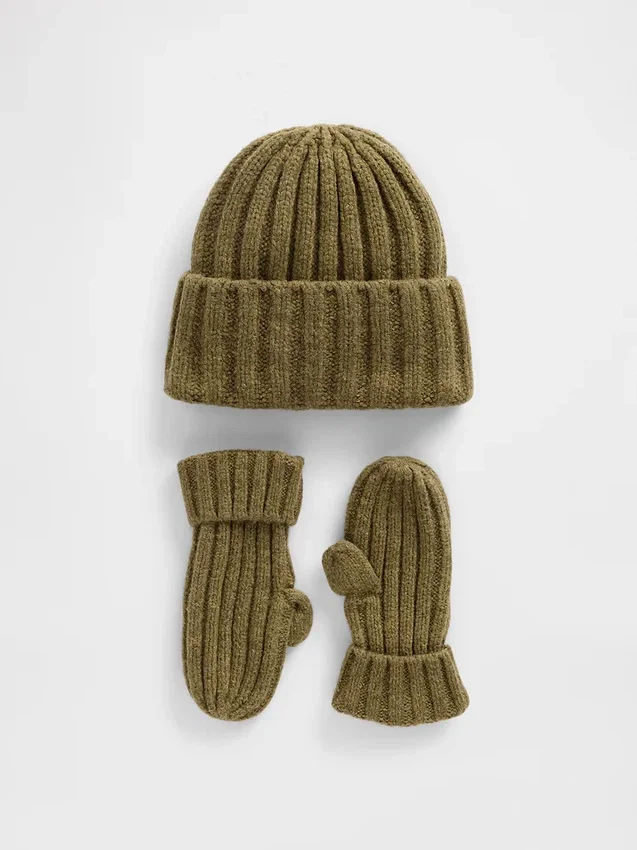 Set aus CashSoft-Rippmütze und Fäustlingen für Baby & Kleinkind