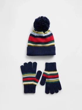 Set aus Hut mit Bommel und Handschuhen für Kinder