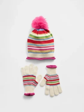 Set aus Hut mit Bommel und Handschuhen für Kinder