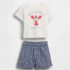 Set aus T-Shirt mit Baby-Hummer-Motiv und karierten Shorts