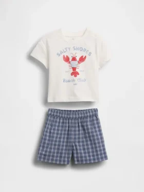 Set aus T-Shirt mit Baby-Hummer-Motiv und karierten Shorts