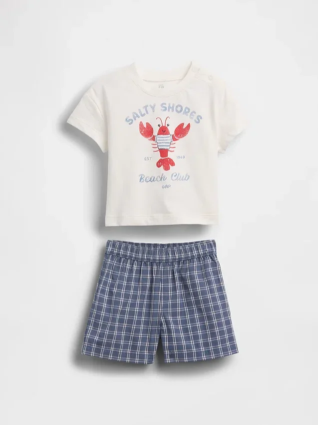 Set aus T-Shirt mit Baby-Hummer-Motiv und karierten Shorts