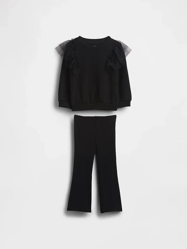 Set aus Tüll-Sweatshirt und gerippten Leggings mit ausgestelltem Bein für Baby & Kleinkind