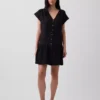 Shirtkleid aus Baumwollgaze mit tief sitzender Taille
